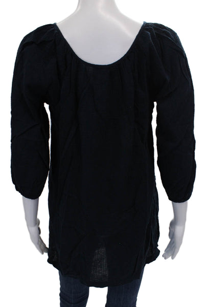 J Crew Women Tunic Blouse Blue Boat Neck 3/4 Sleeve 100% Cotton Size XS