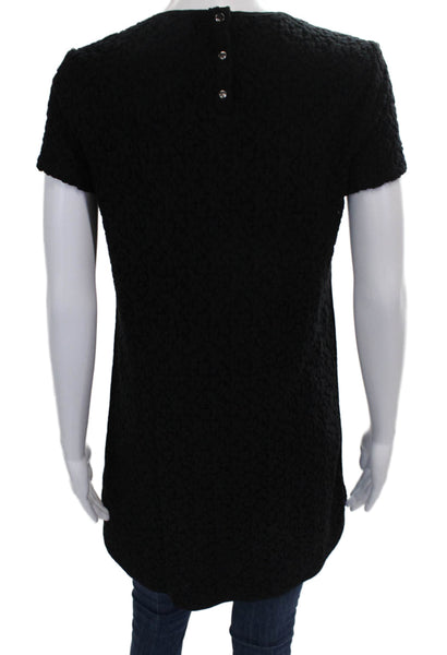 Madewell et Sezane Womens Shift Blouse Black Short Sleeve Round Neck Size XS