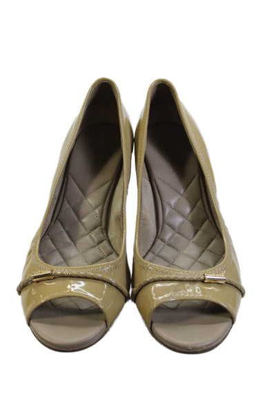 Cole Haan Womens Patent Leather Open Toe Wedge Heels Tan Size 5.5
