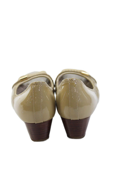 Cole Haan Womens Patent Leather Open Toe Wedge Heels Tan Size 5.5