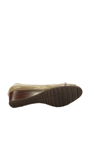Cole Haan Womens Patent Leather Open Toe Wedge Heels Tan Size 5.5