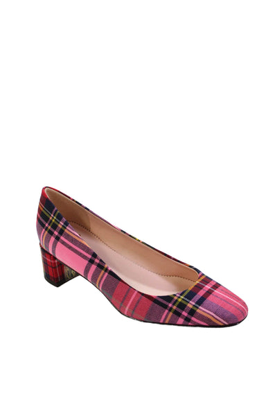 J Crew Womens Plaid Square Toe Pumps Heels Multicolor Size 5.5