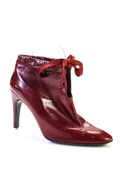 Charles Jourdan Paris Womens Leather Shoe Lace Ankle Booties Red Size 6.5