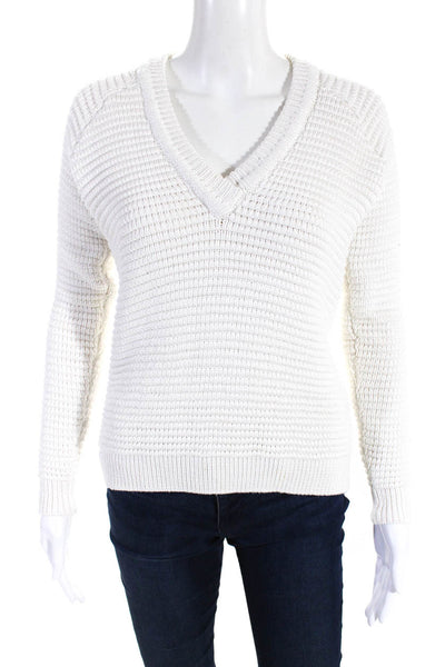 Torn by Ronny Kobo Womens Knit V-Neck Long Sleeve Sweater White Size S