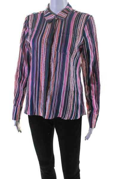 Ecru Womens Striped Long Sleeve Line Button Down Shirt Multicolor Size S