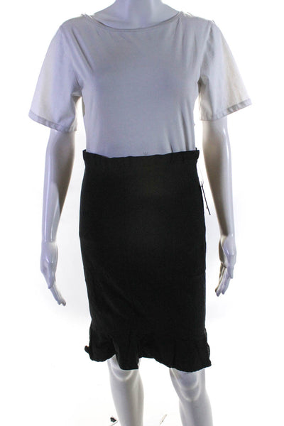 Max Studio Women's Ruffled Hem Pencil Skirt Black Size L