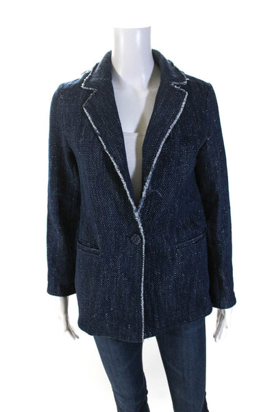 Drew Womens Woven Cotton Distressed Hem Buttoned Denim Jacket Blue Size S
