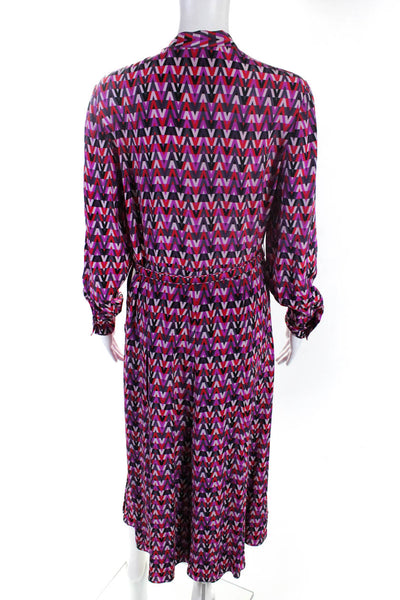 Valentino Womens Abstract Print Bow-Neck Maxi Shirt Dress Purple Red Size M