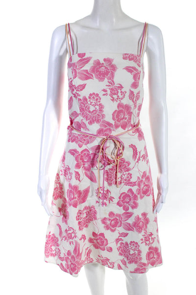 ABS by Allen Schwartz Womens Floral Print A-Line Dress Pink White Size 8