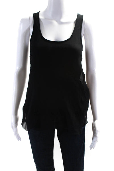 Magaschoni Womens Scoop Neck Sleeveless Solid Silk Tank Top Black Size XS