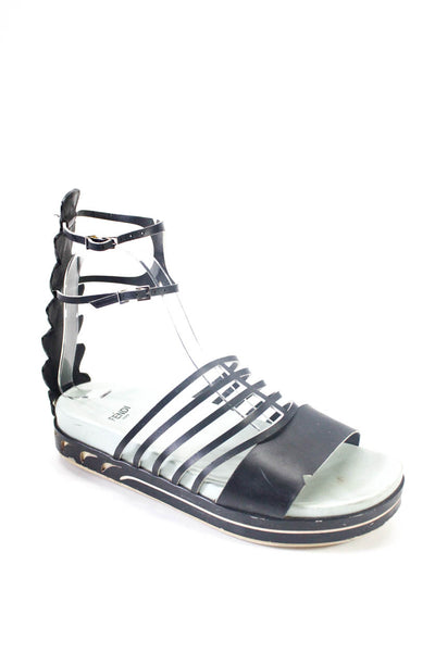 Fendi Womens Leather Ankle Strap Sandals Black Size 37 7