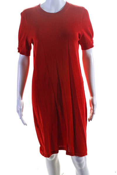 APC Womens Scoop Neck Short Sleeve Solid Cotton Midi Dress Red Size Small