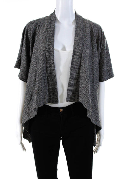 Three Dots Womens Knit Striped Draped Open Front Cardigan Sweater Gray Size S