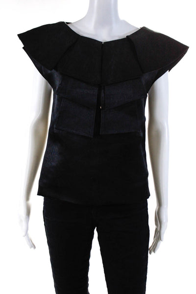 Brian Reyes Womens Cap Sleeve Layered Neckline Silk Blouse Black Size 6
