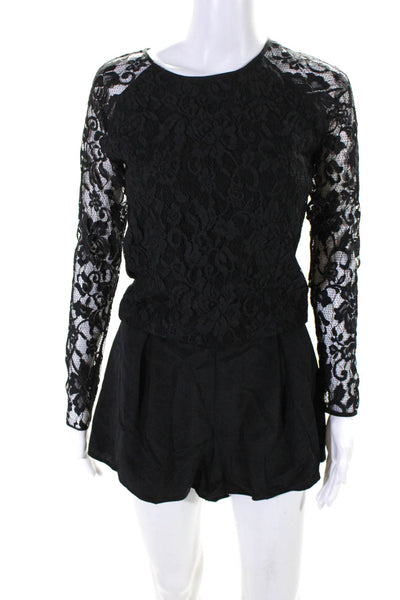 Madison Marcus Womens Silk Lace Pleated Front Romper Black Size Extra Small