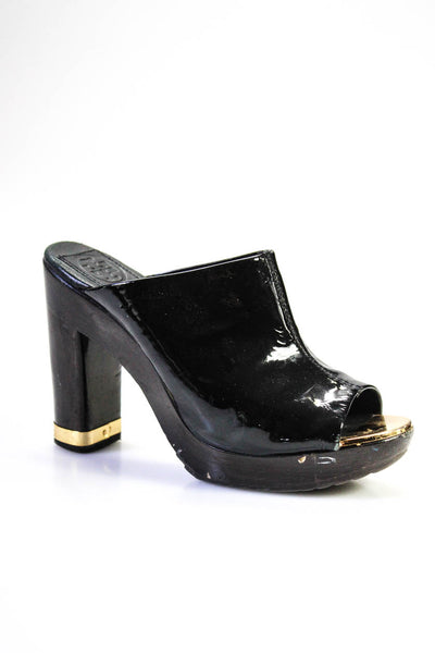 Tory Burch Women's Open Toe Leather Block Heel Mule Black Size 6.5