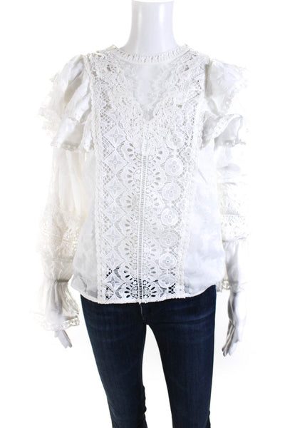 Champagne & Strawberry Womens Floral Lace Flounce Sleeve Blouse Top White Size S