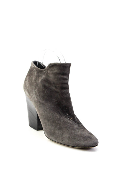 M Gemi Womens Round Toe Solid Suede High Heel Ankle Boots Gray Size 38.5