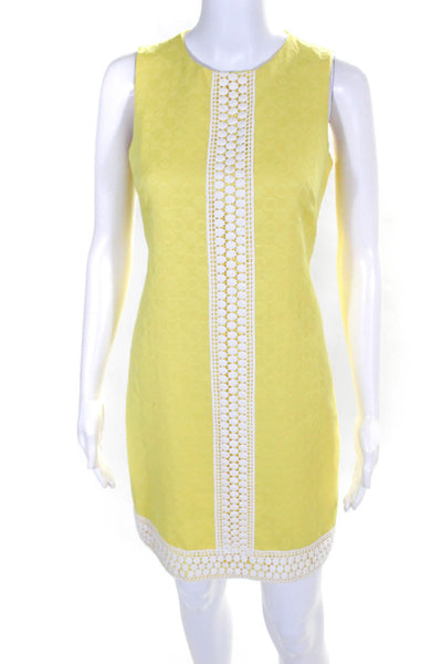London Times Womens scoop Neck Lace Polka Dot Midi Dress Yellow Size 2