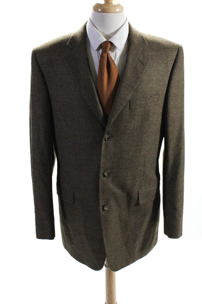 Jack Victor Mens Collared Abstract Three Button Wool Blazer Brown Size 42