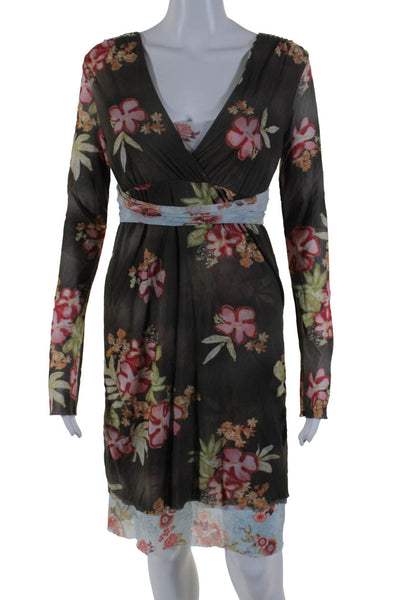 Sweet Pea By Stacy Frati Womens Floral Pattern Stretchy Wrap Dress Brown Size M