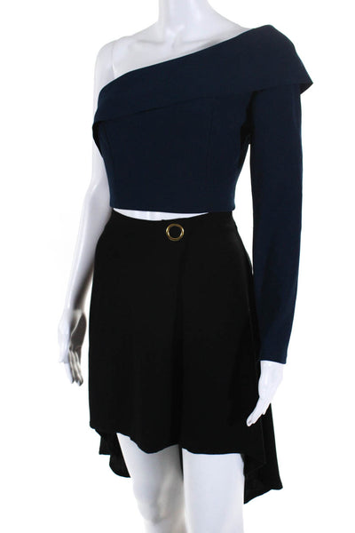 Steve Fabrikant Womens Wool Stand Up Collar Cardigan Pencil Skirt Dark Blue S