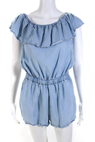 Splendid Womens Off The Shoulder Cut Out Back Romper Blue Size Small