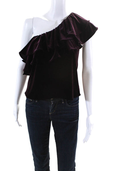 Misa Women's One Shoulder Ruffle Velvet Blouse Purple Size XS