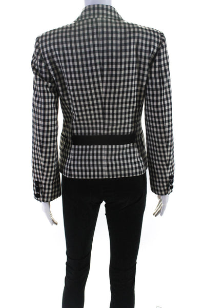 Valentino Womens Three Button Gingham Vintage Blazer Jacket Black White Size 4
