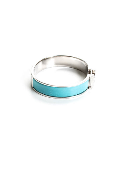 Hermes Womens Narrow Clic H Bracelet Lagoon Blue Palladium Plated   PM