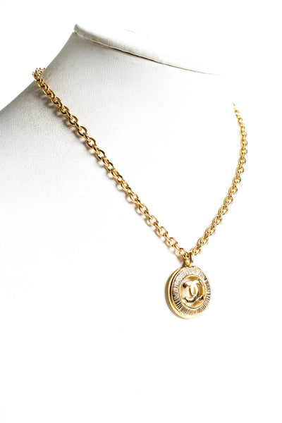 Chanel Womens Vintage CC Logo Circle Mini Pendant Necklace