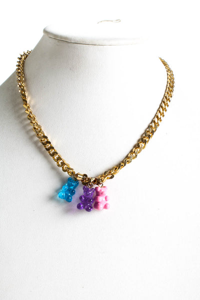 Crystal Haze Womens Nostalgia Bear Necklace Set 18k Gold Plated Brass