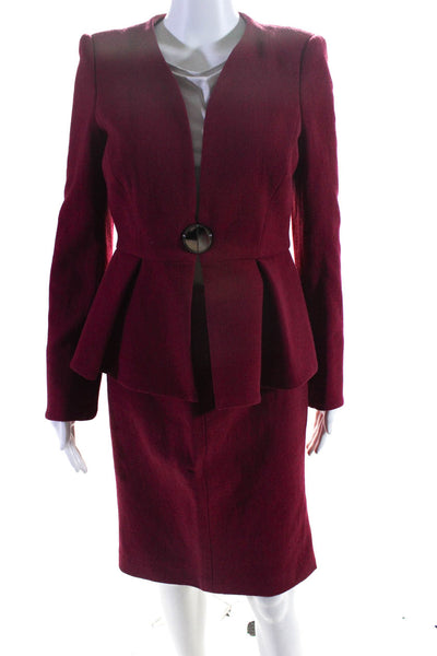 Armani Collezioni Womens Single Button Vintage Skirt Suit Magenta Wool Size 4