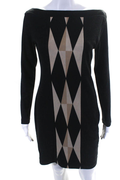 Analili Womens Geometric Print Off The Shoulder Sweater Dress Black Tan Size S