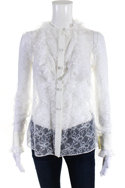Magda Butrym Womens Ruffled Lace Button-Up Long Sleeve Blouse White Size EUR36