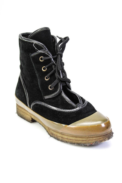 Chloe Womens Lace-Up Suede Platform Ankle Boots Black Brown Size EUR36