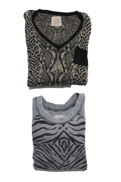 Chaser Womens Animal Print Crewneck Tops Shirts Gray Black Size XS S Lot 2