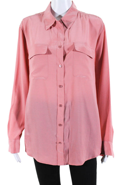 Equipment Femme Womens Silk Crepe Collared Button Up Blouse Top Pink Size L