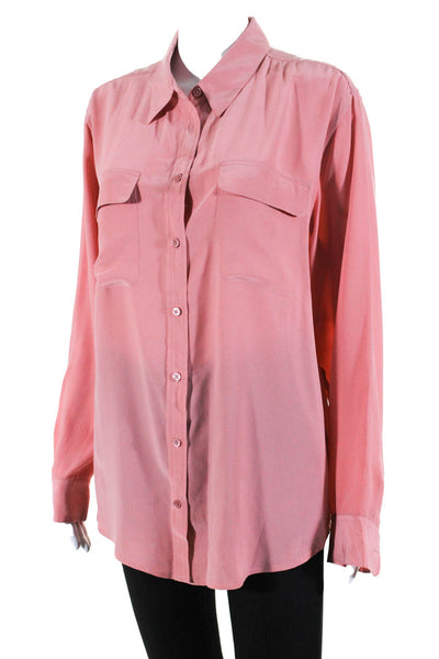 Equipment Femme Womens Silk Crepe Collared Button Up Blouse Top Pink Size L