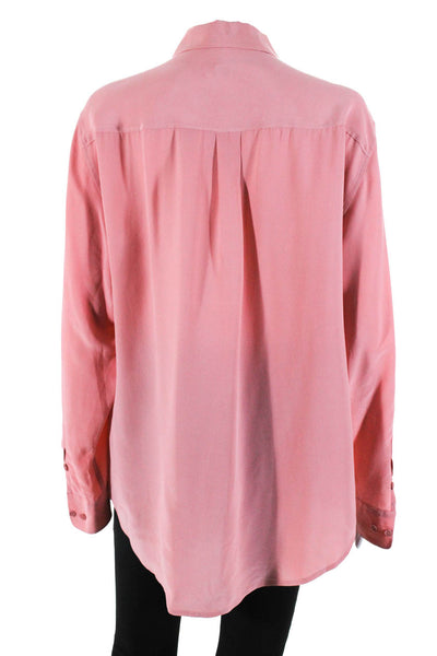 Equipment Femme Womens Silk Crepe Collared Button Up Blouse Top Pink Size L