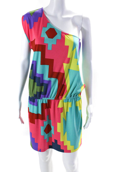 Tibi Womens Jersey Geometric Print One Shoulder A-Line Dress Multicolor Size S
