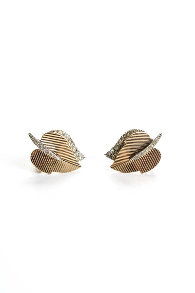 Boucher Womens Gold-Tone Crystal Leaf Motif Vintage Clip-On Earrings