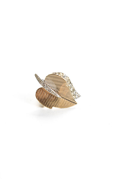 Boucher Womens Gold-Tone Crystal Leaf Motif Vintage Clip-On Earrings