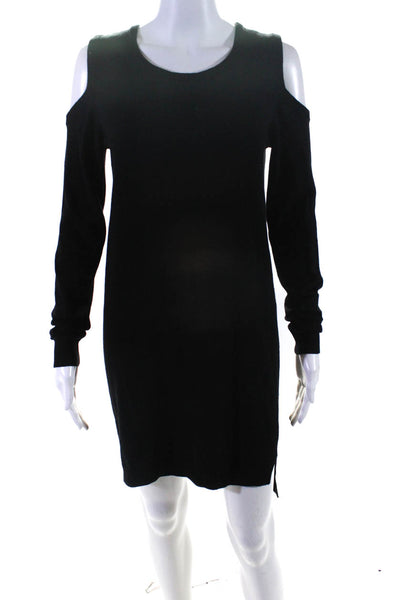 Feel The Piece Womens Cold Shoulder Scoop Neck Mini Sweater Dress Black Size M/L