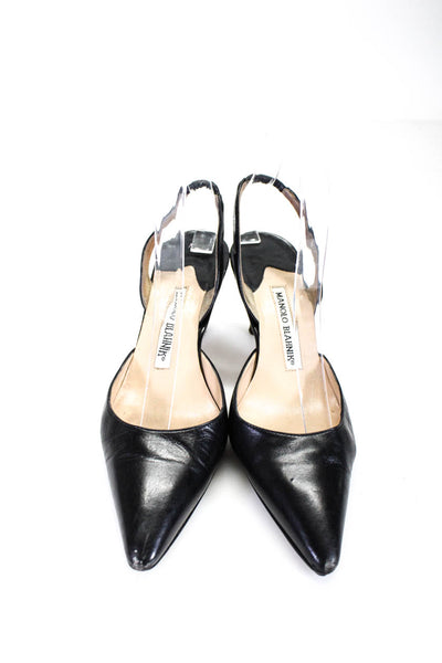 Manolo Blahnik Womens Pointed Slingback Dorsay Pumps Black Leather Size 37