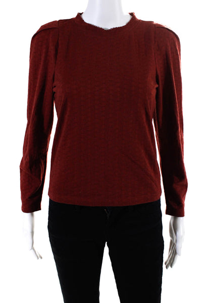 Joie Womens Round Neck Cropped Long Sleeve Top Shirt Red Size XS