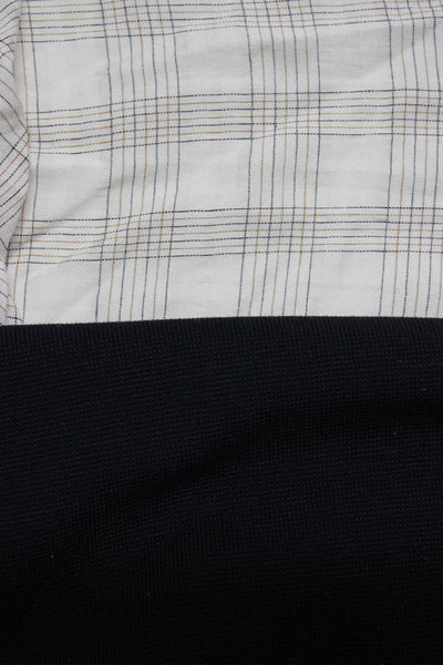 Cos Etcetera Womens Knit Plaid Shirts Navy Blue White Size Large XL Lot 2