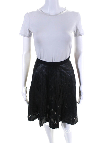 Catherine Catherine Malandrino Womens Perforated Pleated Skirt Black Size 4