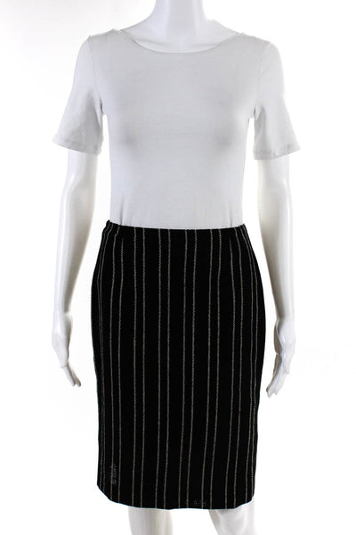 Rena Lange Womens Back Zip Knee Length Pinstriped Pencil Skirt Black Size FR 34