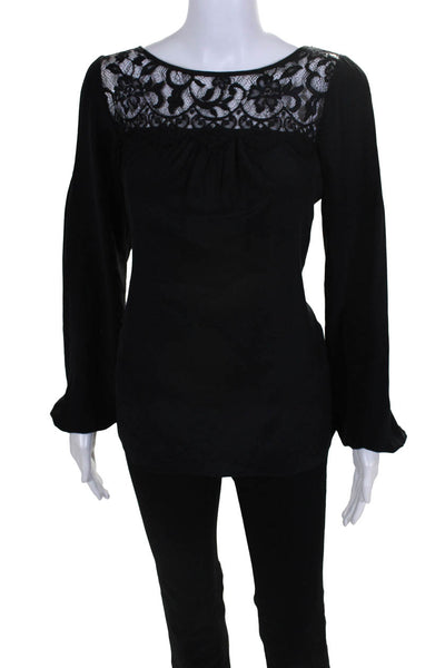 Shoshanna Womens Silk Lace Long Sleeve Blouse Black Size 0